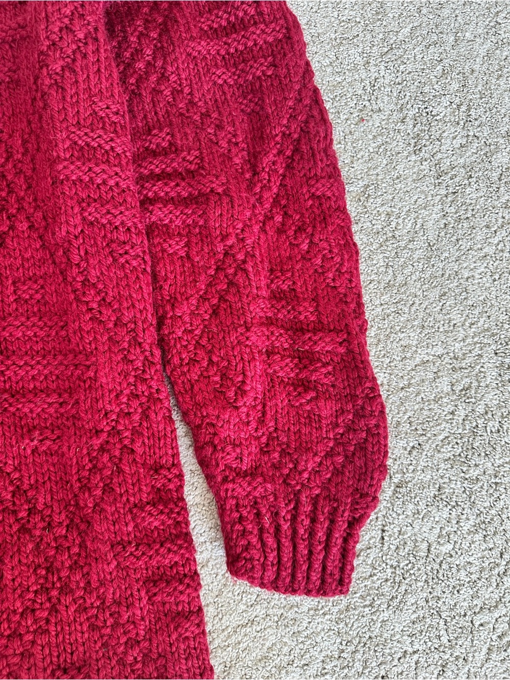 NONIA Vintage Hand Knit Wool Cardigan Sweater Raspberry Size Large** - Picture 13 of 14